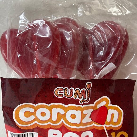 Cumi Corazon Pop Heart-Shaped Hard Candy Lollipops Pack of 2 Bags 10-Piece c/u - Picture 2 of 4